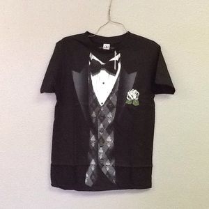 Hybrid Black Tie & Argyle Vest T-Shirt S